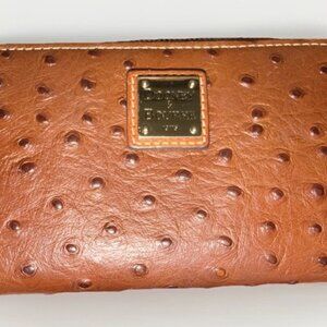 New 7" x 4" Dooney & Bourke Ostrich Large Zip Around Credit Card Cognac Color